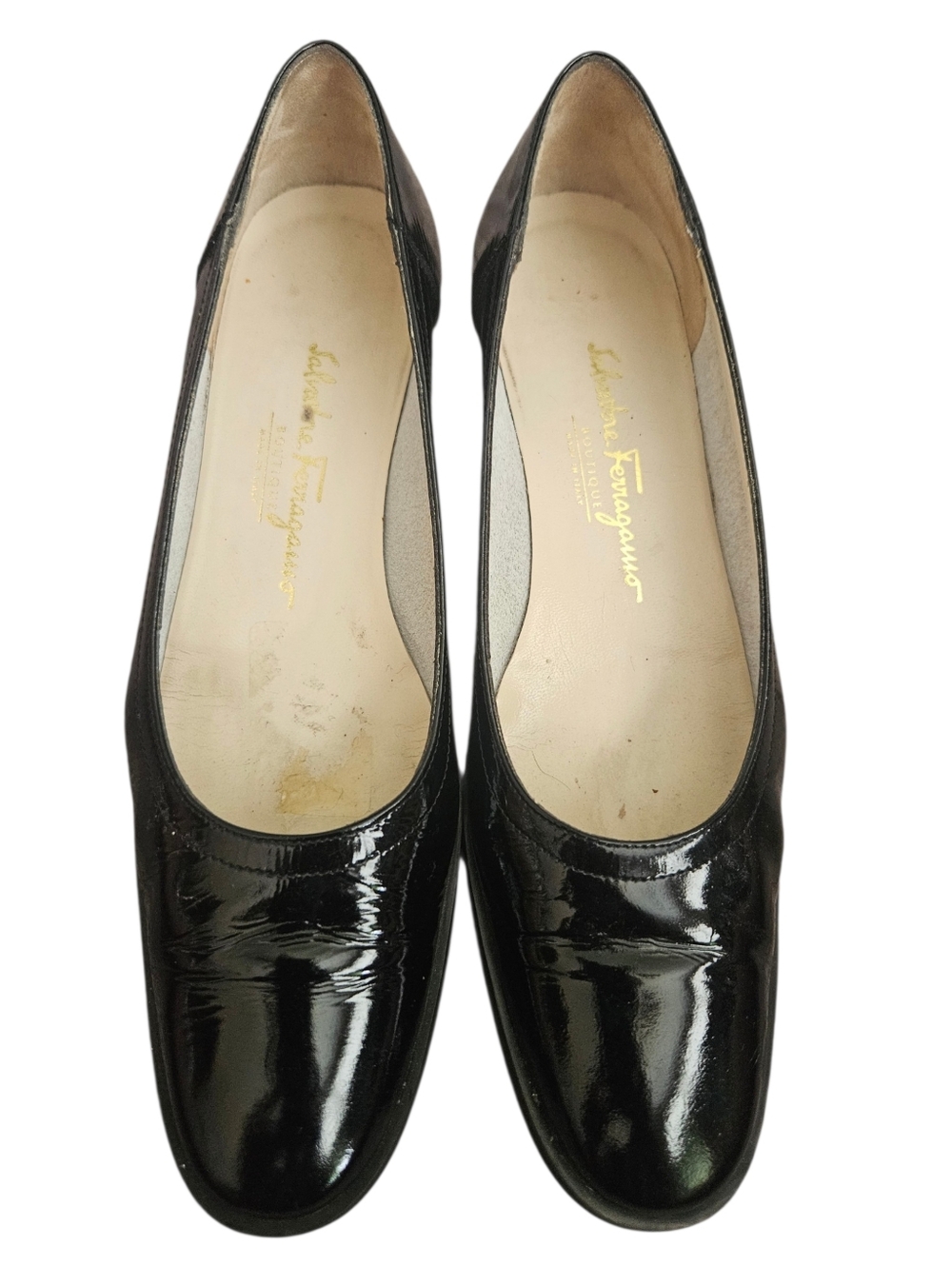 Salvatore Ferragamo Boutique Black Patent Leather Slip On Heels Sz 8 4A